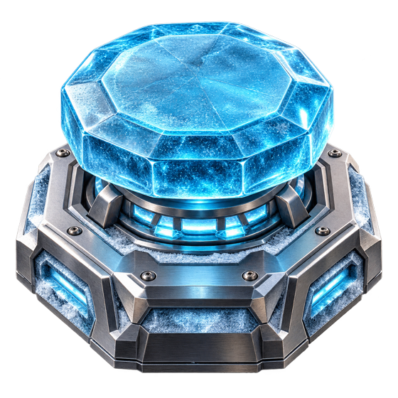 An icy blue crystalline button design